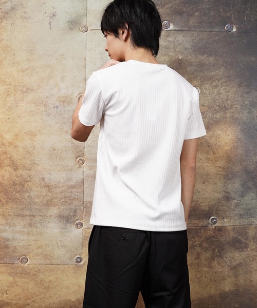 おしゃれスタ(オシャレスタ)の「テレコストライプVネック半袖カットソー(SS)(Tシャツ/カットソー・メンズ・ホワイト/ネイビー/ブラック・M/L)」の10枚目の写真
