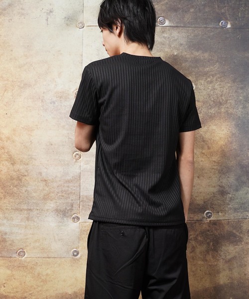 おしゃれスタ(オシャレスタ)の「テレコストライプVネック半袖カットソー(SS)(Tシャツ/カットソー・メンズ・ホワイト/ネイビー/ブラック・M/L)」の12枚目の写真