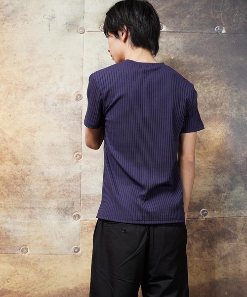 おしゃれスタ(オシャレスタ)の「テレコストライプVネック半袖カットソー(SS)(Tシャツ/カットソー・メンズ・ホワイト/ネイビー/ブラック・M/L)」の14枚目の写真