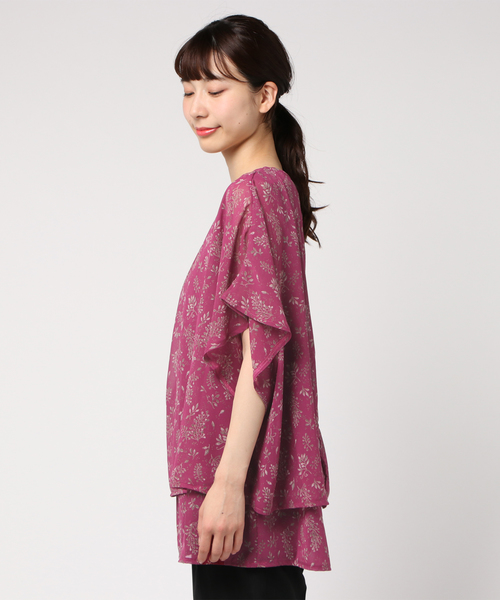 EVLOVE(イヴロヴ)の「シフォンボタニカルプリントバックシャンブラウス(シャツ/ブラウス・レディース・ライトベージュ/ネイビー/ローズ/ブラック・15号/17号/13号)」の5枚目の写真