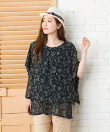 シフォンボタニカルプリントバックシャンブラウス