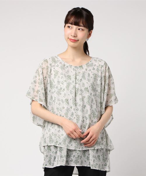 EVLOVE(イヴロヴ)の「シフォンボタニカルプリントバックシャンブラウス(シャツ/ブラウス・レディース・ライトベージュ/ネイビー/ローズ/ブラック・15号/17号/13号)」の7枚目の写真