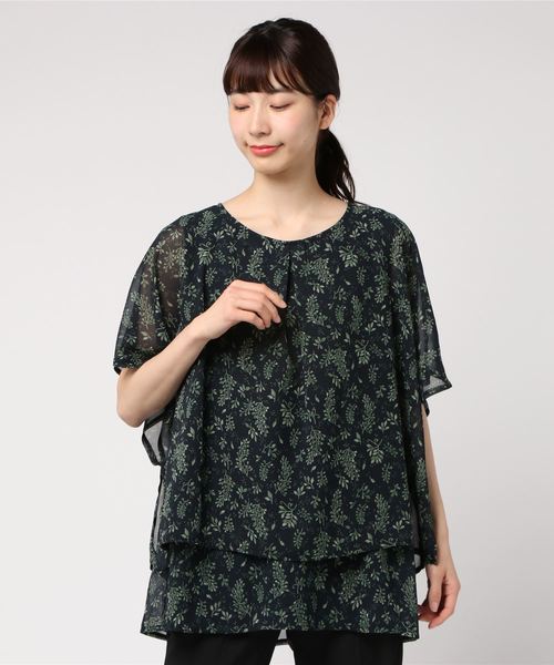 EVLOVE(イヴロヴ)の「シフォンボタニカルプリントバックシャンブラウス(シャツ/ブラウス・レディース・ライトベージュ/ネイビー/ローズ/ブラック・15号/17号/13号)」の8枚目の写真