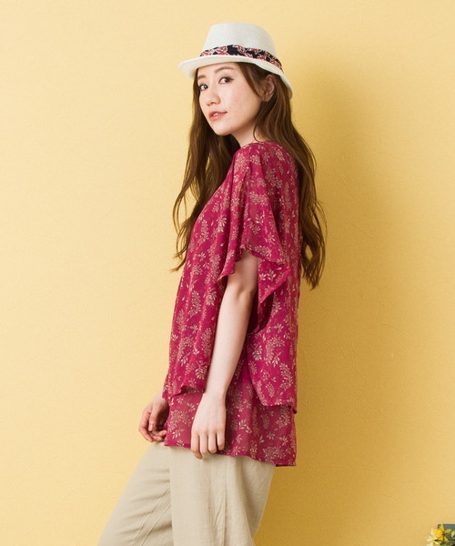 EVLOVE(イヴロヴ)の「シフォンボタニカルプリントバックシャンブラウス(シャツ/ブラウス・レディース・ライトベージュ/ネイビー/ローズ/ブラック・15号/17号/13号)」の11枚目の写真