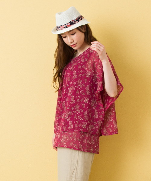 EVLOVE(イヴロヴ)の「シフォンボタニカルプリントバックシャンブラウス(シャツ/ブラウス・レディース・ライトベージュ/ネイビー/ローズ/ブラック・15号/17号/13号)」の12枚目の写真