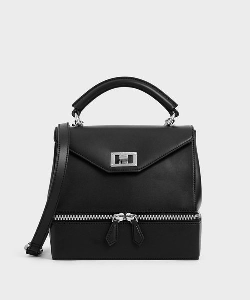CHARLES & KEITH（チャールズ & キース）の「2ウェイジップトップハンドルバッグ / Two-Way Zip Top Handle Bag（ハンドバッグ・レディース・ブラック/ベージュ・M）」の2枚目の写真