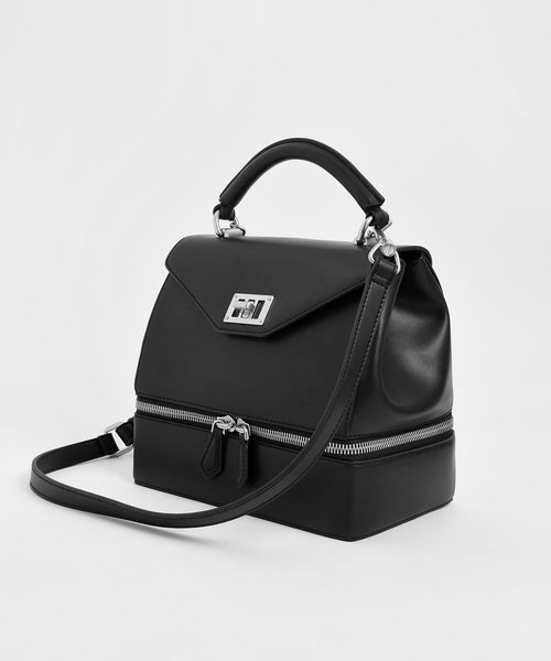 CHARLES & KEITH（チャールズ & キース）の「2ウェイジップトップハンドルバッグ / Two-Way Zip Top Handle Bag（ハンドバッグ・レディース・ブラック/ベージュ・M）」の6枚目の写真
