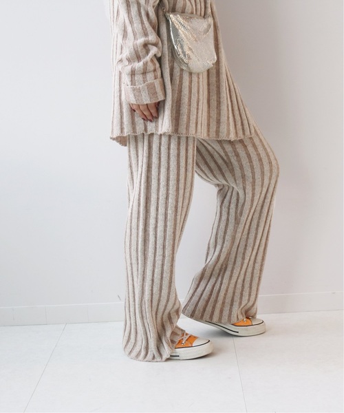 SLOBE citron.(スローブシトロン)の「SLOBE citron. バイカラーリブニットパンツ◆(その他パンツ・レディース・ベージュ/ブラウン・FREE)」の2枚目の写真