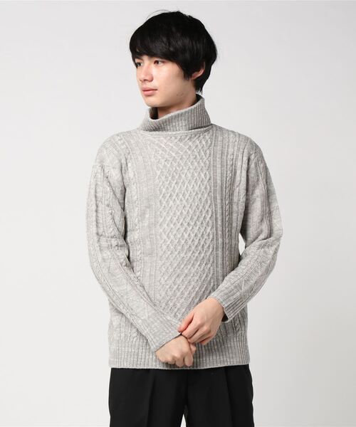 Bling Leads（ブリングリーズ）の「ケーブル編み ／ オフタートルネック フィッシャーマンズ ルーズサイズ セーター（オーバーサイズ）（ニット/セーター・メンズ・ホワイト/ブラック/ベージュ/グレー/ワインレッド/ホワイト系その他/ブラック系その他/ライトパープル・M/L/XL）」の6枚目の写真
