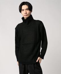 ケーブル編み / オフタートルネック フィッシャーマンズ ルーズサイズ セーター(オーバーサイズ)