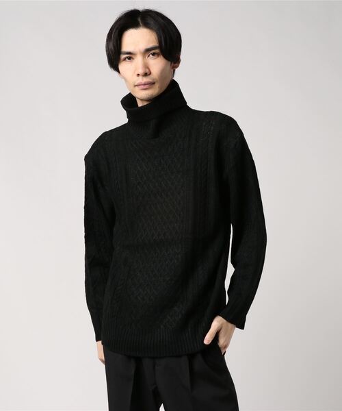Bling Leads（ブリングリーズ）の「ケーブル編み ／ オフタートルネック フィッシャーマンズ ルーズサイズ セーター（オーバーサイズ）（ニット/セーター・メンズ・ホワイト/ブラック/ベージュ/グレー/ワインレッド/ホワイト系その他/ブラック系その他/ライトパープル・M/L/XL）」の4枚目の写真