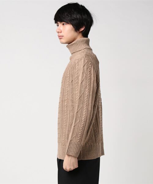 Bling Leads（ブリングリーズ）の「ケーブル編み ／ オフタートルネック フィッシャーマンズ ルーズサイズ セーター（オーバーサイズ）（ニット/セーター・メンズ・ホワイト/ブラック/ベージュ/グレー/ワインレッド/ホワイト系その他/ブラック系その他/ライトパープル・M/L/XL）」の9枚目の写真