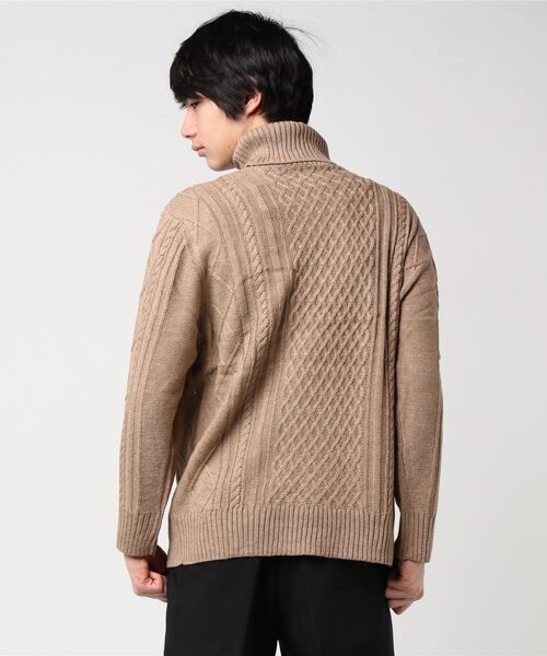 Bling Leads（ブリングリーズ）の「ケーブル編み ／ オフタートルネック フィッシャーマンズ ルーズサイズ セーター（オーバーサイズ）（ニット/セーター・メンズ・ホワイト/ブラック/ベージュ/グレー/ワインレッド/ホワイト系その他/ブラック系その他/ライトパープル・M/L/XL）」の10枚目の写真