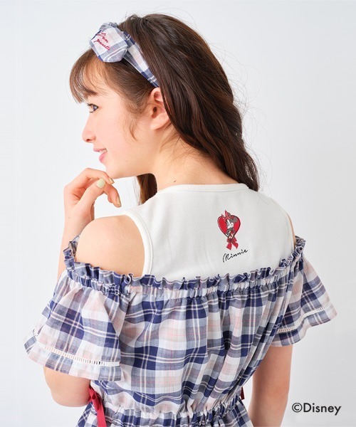 セール Disney ミニーマウスデザイン ヘアバンドつきオフショルチェックワンピース ワンピース Pom Ponette Junior ポンポネットジュニア のファッション通販 Zozotown