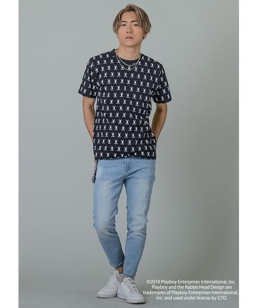 REGIEVO(レジエボ)の「【PLAYBOY×REGIEVO】別注 総ラビットプリントTシャツ(Tシャツ/カットソー・メンズ・オフホワイト/ブラック・S/M/L/XL)」の8枚目の写真