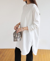 andme | コットン長袖オーバーサイズ裾ラウンドTシャツチュニック(Tシャツ/カットソー)