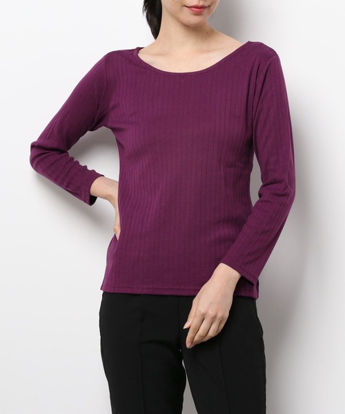 Bou Jeloud（ブージュルード）の「【汗染み防止加工】クルーネックTOPS（Tシャツ/カットソー・レディース・チャコールグレー/ベージュ/カーキ/パープル・FREE）」の4枚目の写真