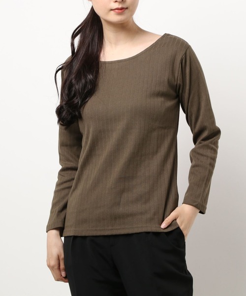 Bou Jeloud（ブージュルード）の「【汗染み防止加工】クルーネックTOPS（Tシャツ/カットソー・レディース・チャコールグレー/ベージュ/カーキ/パープル・FREE）」の3枚目の写真
