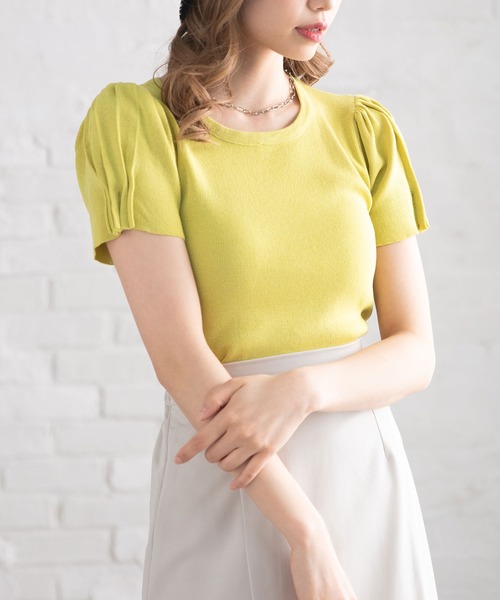 Newlyme(ニューリーミー)の「半袖ニットトップス(ニット/セーター・レディース・ブラック/ホワイト/ラベンダー/ブルー/ピンク/ライム・FREE)」の1枚目の写真