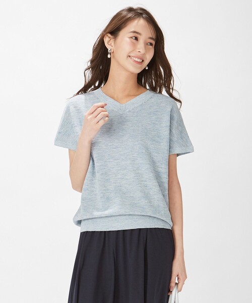 J.PRESS(ジェイプレス)の「【洗える】リネンコットン片畦 ニット(ニット/セーター・レディース・ブラウン系/サックスブルー系/オレンジ系・MEDIUM/LARGE)」の3枚目の写真