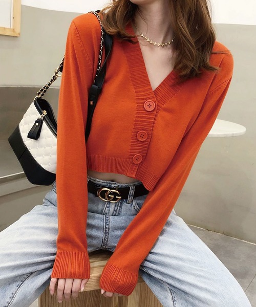 meJane（ミージェーン）の「Vネックショートニットカーディガン（カーディガン/ボレロ・レディース・ホワイト/ブラック/イエロー/オレンジ/ブルー/グリーン・FREE）」の6枚目の写真