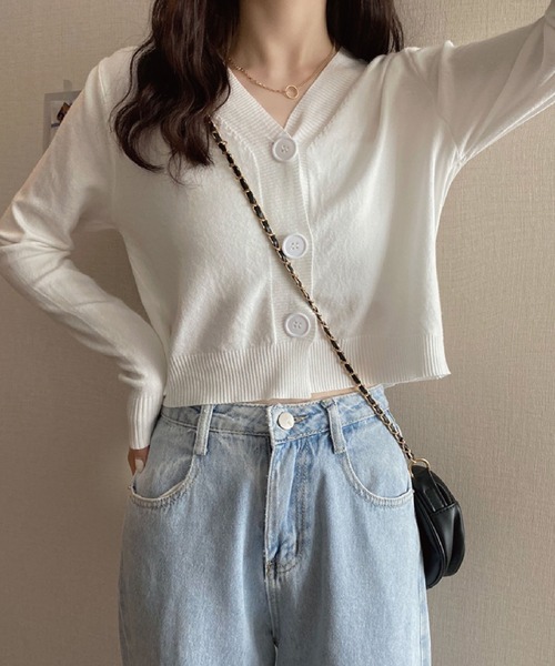 meJane（ミージェーン）の「Vネックショートニットカーディガン（カーディガン/ボレロ・レディース・ホワイト/ブラック/イエロー/オレンジ/ブルー/グリーン・FREE）」の8枚目の写真