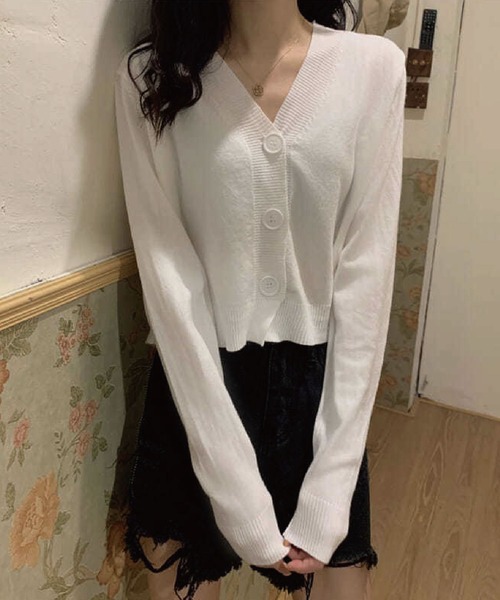 meJane（ミージェーン）の「Vネックショートニットカーディガン（カーディガン/ボレロ・レディース・ホワイト/ブラック/イエロー/オレンジ/ブルー/グリーン・FREE）」の11枚目の写真