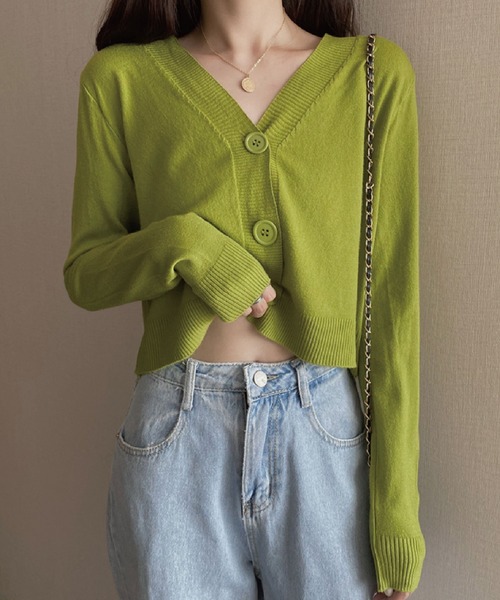 meJane（ミージェーン）の「Vネックショートニットカーディガン（カーディガン/ボレロ・レディース・ホワイト/ブラック/イエロー/オレンジ/ブルー/グリーン・FREE）」の16枚目の写真