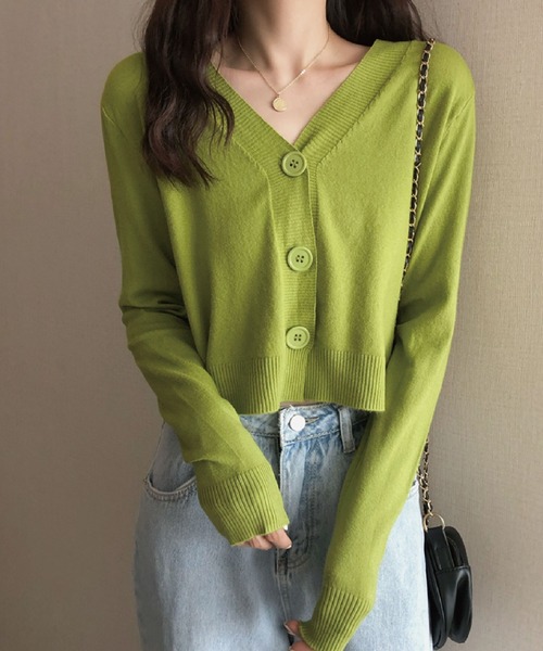 meJane（ミージェーン）の「Vネックショートニットカーディガン（カーディガン/ボレロ・レディース・ホワイト/ブラック/イエロー/オレンジ/ブルー/グリーン・FREE）」の18枚目の写真