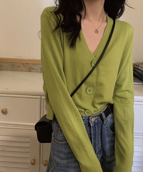 meJane（ミージェーン）の「Vネックショートニットカーディガン（カーディガン/ボレロ・レディース・ホワイト/ブラック/イエロー/オレンジ/ブルー/グリーン・FREE）」の20枚目の写真