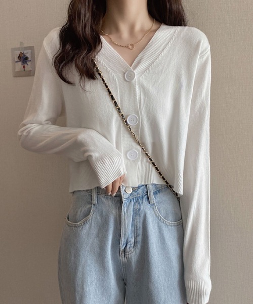 meJane（ミージェーン）の「Vネックショートニットカーディガン（カーディガン/ボレロ・レディース・ホワイト/ブラック/イエロー/オレンジ/ブルー/グリーン・FREE）」の9枚目の写真