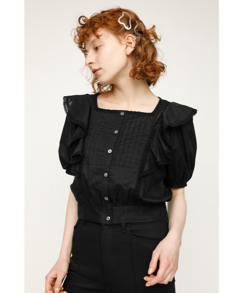 SLY（スライ）の「PUFF SLEEVE FRILL COTTON TOPS パフスリーブ フリル コットン トップス（シャツ/ブラウス・レディース・ホワイト/ブラック/ライトパープル・FREE）」の3枚目の写真