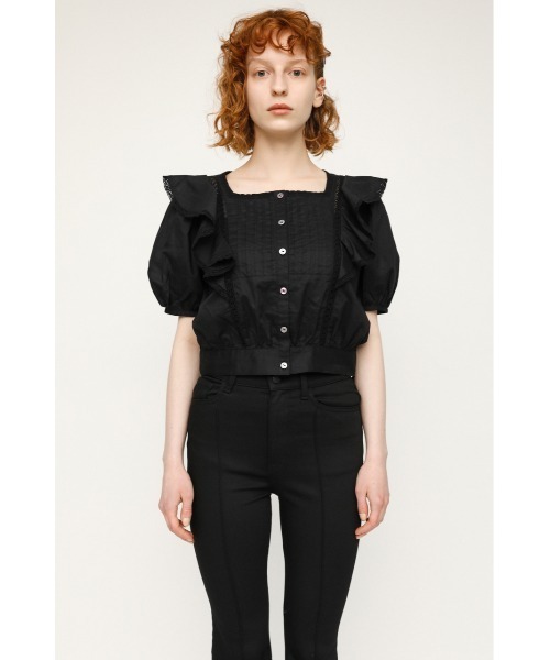 SLY（スライ）の「PUFF SLEEVE FRILL COTTON TOPS パフスリーブ フリル コットン トップス（シャツ/ブラウス・レディース・ホワイト/ブラック/ライトパープル・FREE）」の5枚目の写真