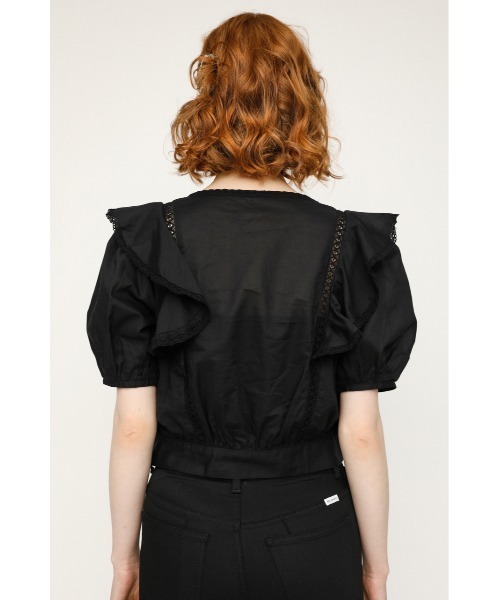 SLY（スライ）の「PUFF SLEEVE FRILL COTTON TOPS パフスリーブ フリル コットン トップス（シャツ/ブラウス・レディース・ホワイト/ブラック/ライトパープル・FREE）」の6枚目の写真