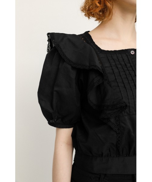 SLY（スライ）の「PUFF SLEEVE FRILL COTTON TOPS パフスリーブ フリル コットン トップス（シャツ/ブラウス・レディース・ホワイト/ブラック/ライトパープル・FREE）」の9枚目の写真