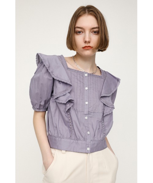 SLY（スライ）の「PUFF SLEEVE FRILL COTTON TOPS パフスリーブ フリル コットン トップス（シャツ/ブラウス・レディース・ホワイト/ブラック/ライトパープル・FREE）」の18枚目の写真