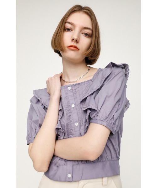 SLY（スライ）の「PUFF SLEEVE FRILL COTTON TOPS パフスリーブ フリル コットン トップス（シャツ/ブラウス・レディース・ホワイト/ブラック/ライトパープル・FREE）」の21枚目の写真