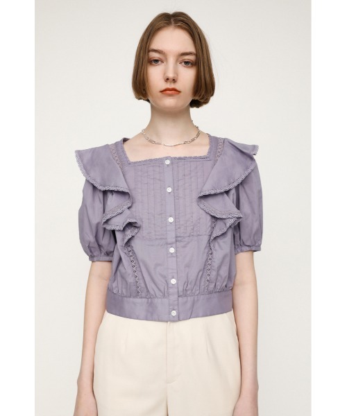 SLY（スライ）の「PUFF SLEEVE FRILL COTTON TOPS パフスリーブ フリル コットン トップス（シャツ/ブラウス・レディース・ホワイト/ブラック/ライトパープル・FREE）」の7枚目の写真