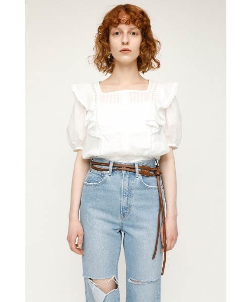 SLY（スライ）の「PUFF SLEEVE FRILL COTTON TOPS パフスリーブ フリル コットン トップス（シャツ/ブラウス・レディース・ホワイト/ブラック/ライトパープル・FREE）」の4枚目の写真