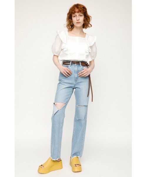 SLY（スライ）の「PUFF SLEEVE FRILL COTTON TOPS パフスリーブ フリル コットン トップス（シャツ/ブラウス・レディース・ホワイト/ブラック/ライトパープル・FREE）」の11枚目の写真