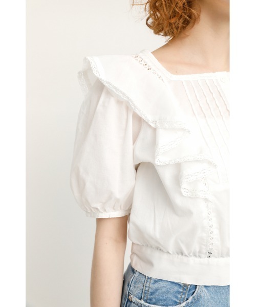 SLY（スライ）の「PUFF SLEEVE FRILL COTTON TOPS パフスリーブ フリル コットン トップス（シャツ/ブラウス・レディース・ホワイト/ブラック/ライトパープル・FREE）」の16枚目の写真