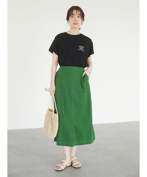 Green　Parks（グリーンパークス）の「ベルギーリネンブレンド　セミタイトスカート＊（スカート・レディース・チャコールグレー/ベージュ/グリーン・FREE）」の18枚目の写真