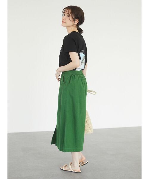 Green　Parks（グリーンパークス）の「ベルギーリネンブレンド　セミタイトスカート＊（スカート・レディース・チャコールグレー/ベージュ/グリーン・FREE）」の19枚目の写真