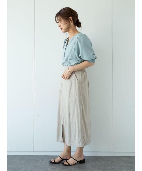 Green　Parks（グリーンパークス）の「ベルギーリネンブレンド　セミタイトスカート＊（スカート・レディース・チャコールグレー/ベージュ/グリーン・FREE）」の13枚目の写真