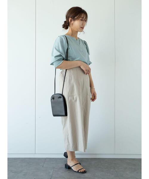 Green　Parks（グリーンパークス）の「ベルギーリネンブレンド　セミタイトスカート＊（スカート・レディース・チャコールグレー/ベージュ/グリーン・FREE）」の14枚目の写真