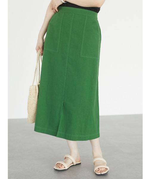 Green　Parks（グリーンパークス）の「ベルギーリネンブレンド　セミタイトスカート＊（スカート・レディース・チャコールグレー/ベージュ/グリーン・FREE）」の3枚目の写真