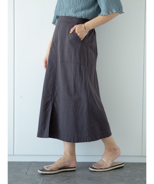 Green　Parks（グリーンパークス）の「ベルギーリネンブレンド　セミタイトスカート＊（スカート・レディース・チャコールグレー/ベージュ/グリーン・FREE）」の9枚目の写真