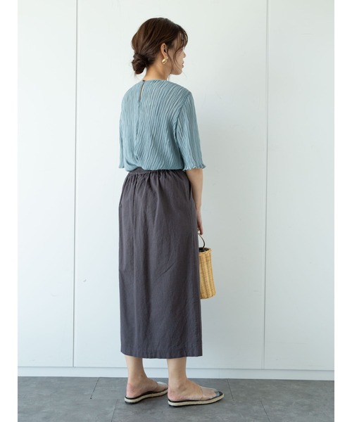 Green　Parks（グリーンパークス）の「ベルギーリネンブレンド　セミタイトスカート＊（スカート・レディース・チャコールグレー/ベージュ/グリーン・FREE）」の8枚目の写真