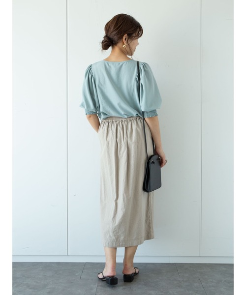Green　Parks（グリーンパークス）の「ベルギーリネンブレンド　セミタイトスカート＊（スカート・レディース・チャコールグレー/ベージュ/グリーン・FREE）」の15枚目の写真