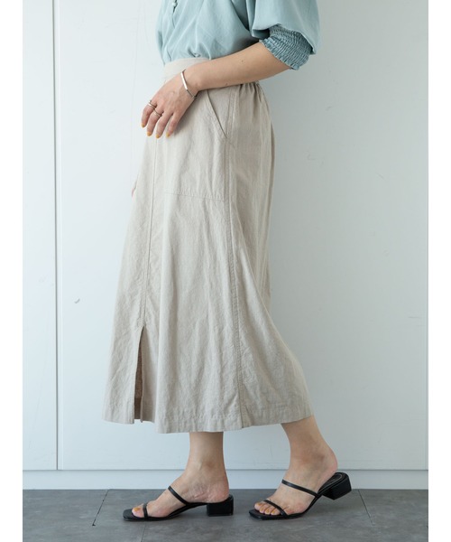 Green　Parks（グリーンパークス）の「ベルギーリネンブレンド　セミタイトスカート＊（スカート・レディース・チャコールグレー/ベージュ/グリーン・FREE）」の16枚目の写真